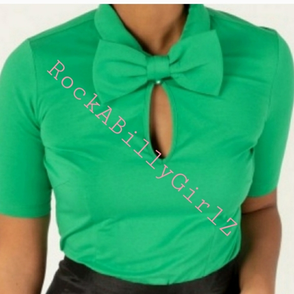 Tatyana Hunter Green Big Bow Pinup Detachable Adjustable Necktie or Hair Tie - Picture 8 of 8